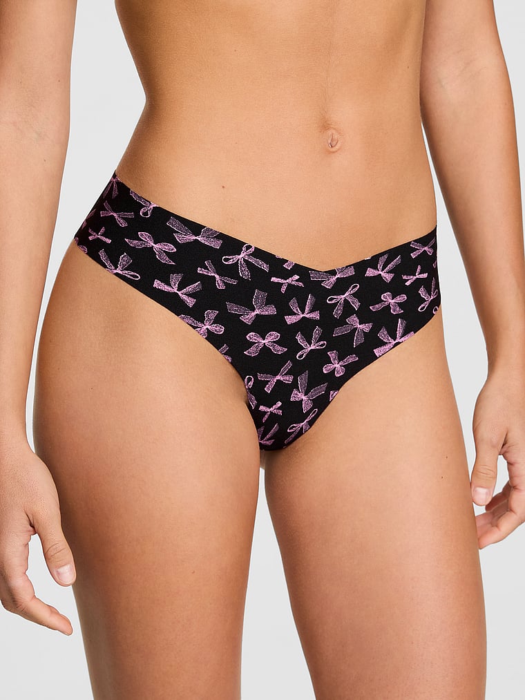 

Трусики-Стринги No-Show Pink, smooth black lace bow print