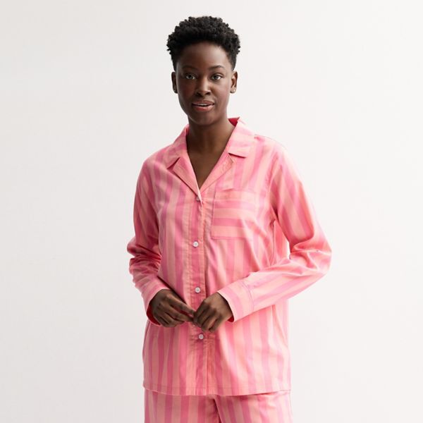 

Женская пижамная рубашка oversize с V-образным вырезом Sonoma Goods For Life, цвет pink orange stripe