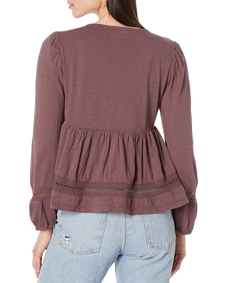 

Топ Lucky Brand Pin Tuck Lace Long Sleeve Top, цвет Huckleberry