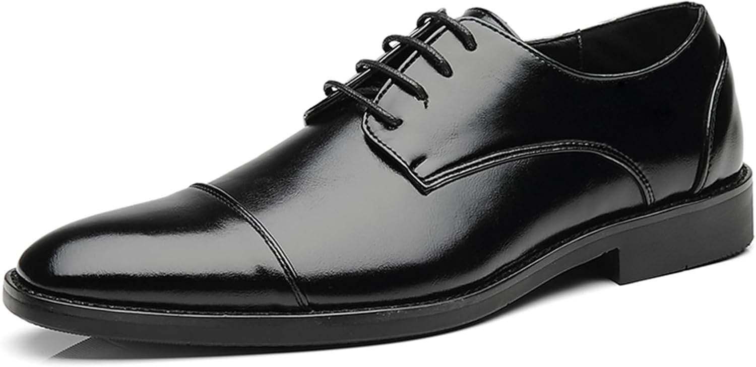 

Мужские кожаные туфли с шнуровкой оксфорды, заостренный носок, низкий каблук, формальные дерби для церемоний, деловых встреч, светских мероприятий и свадеб Psieicwm, черный
