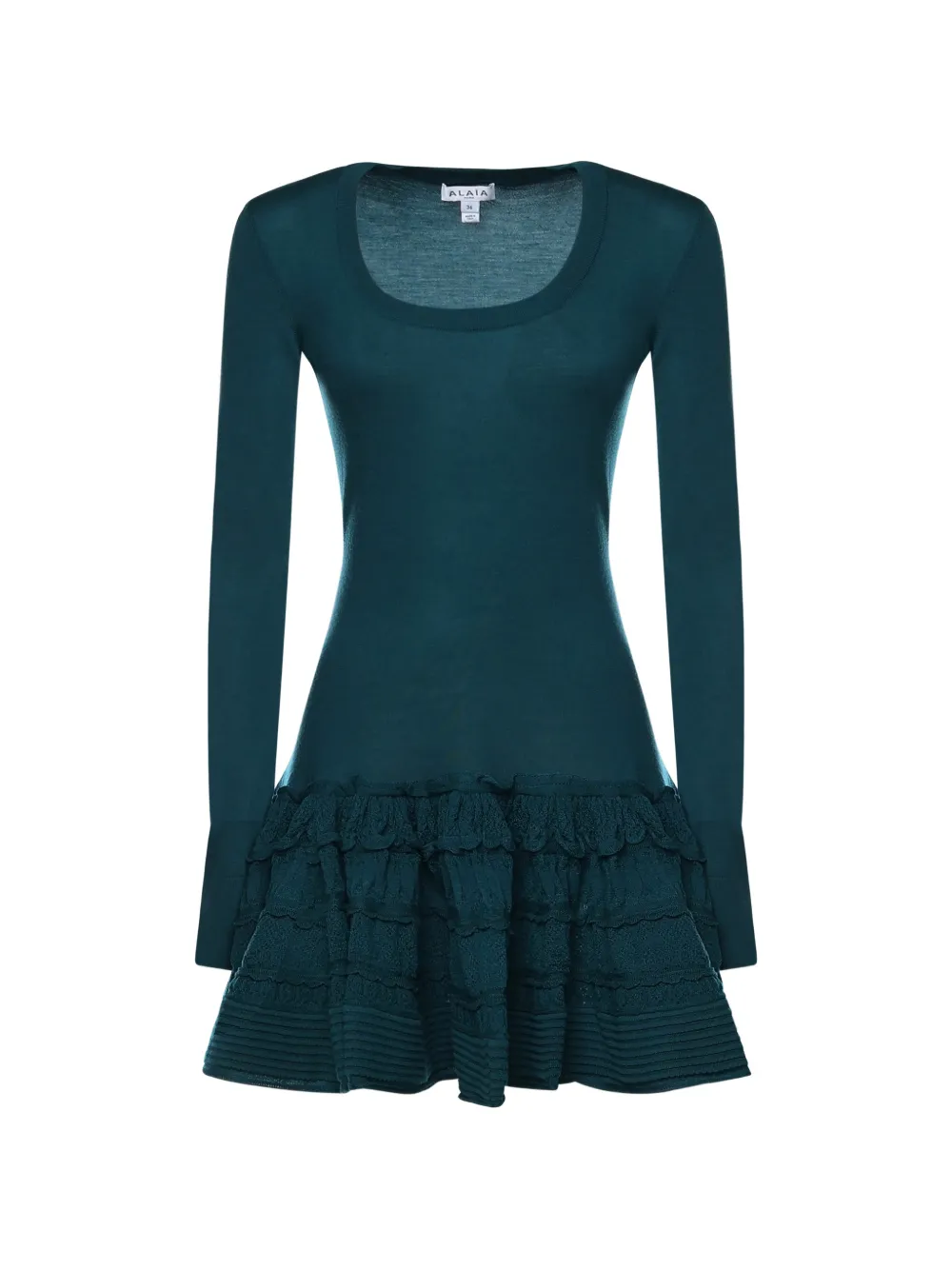 

Мини-платье с длинными рукавами и оборками Alaia, зеленый