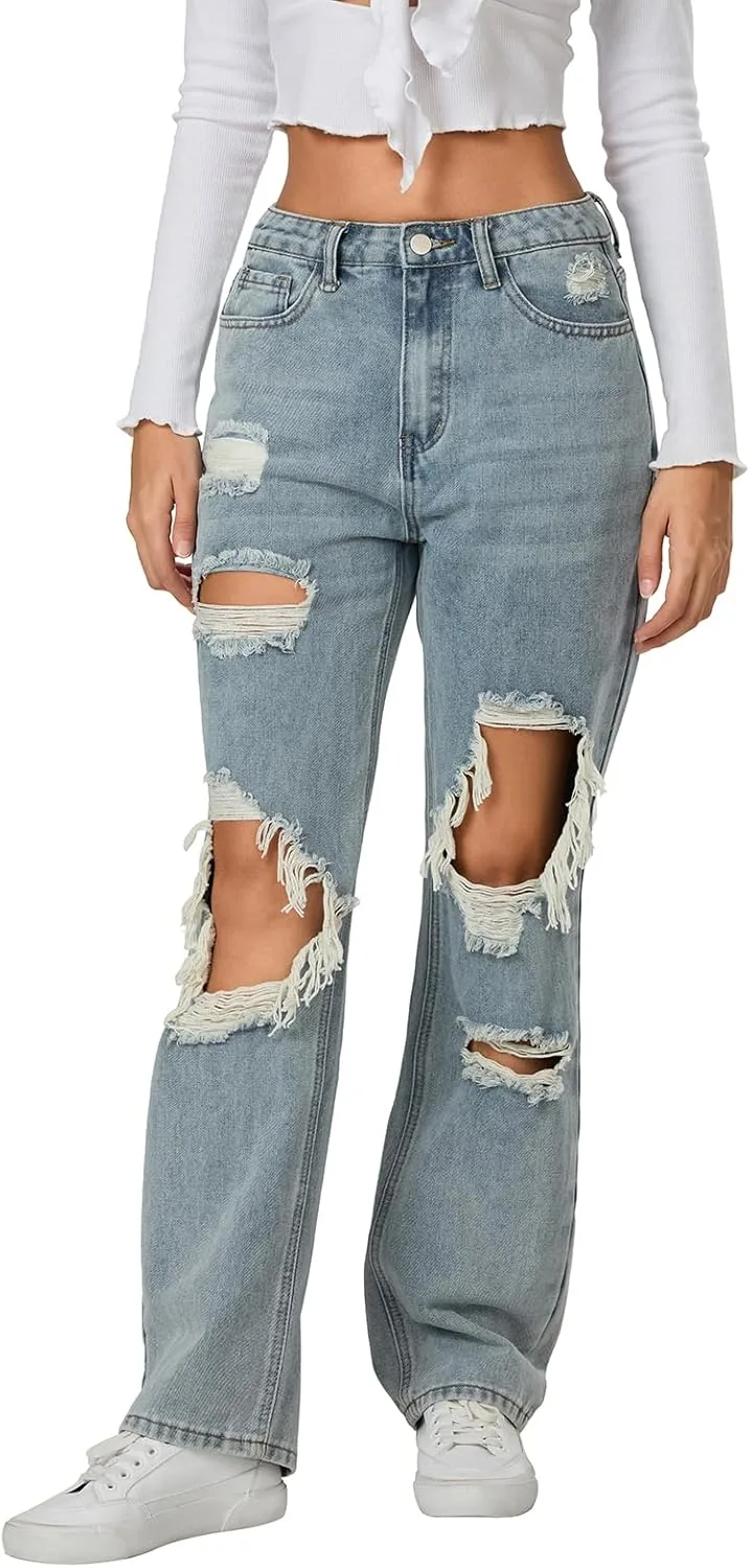 

Женские джинсы прямые широкие мешковатые high waisted relaxed fit деним Fuguibadn