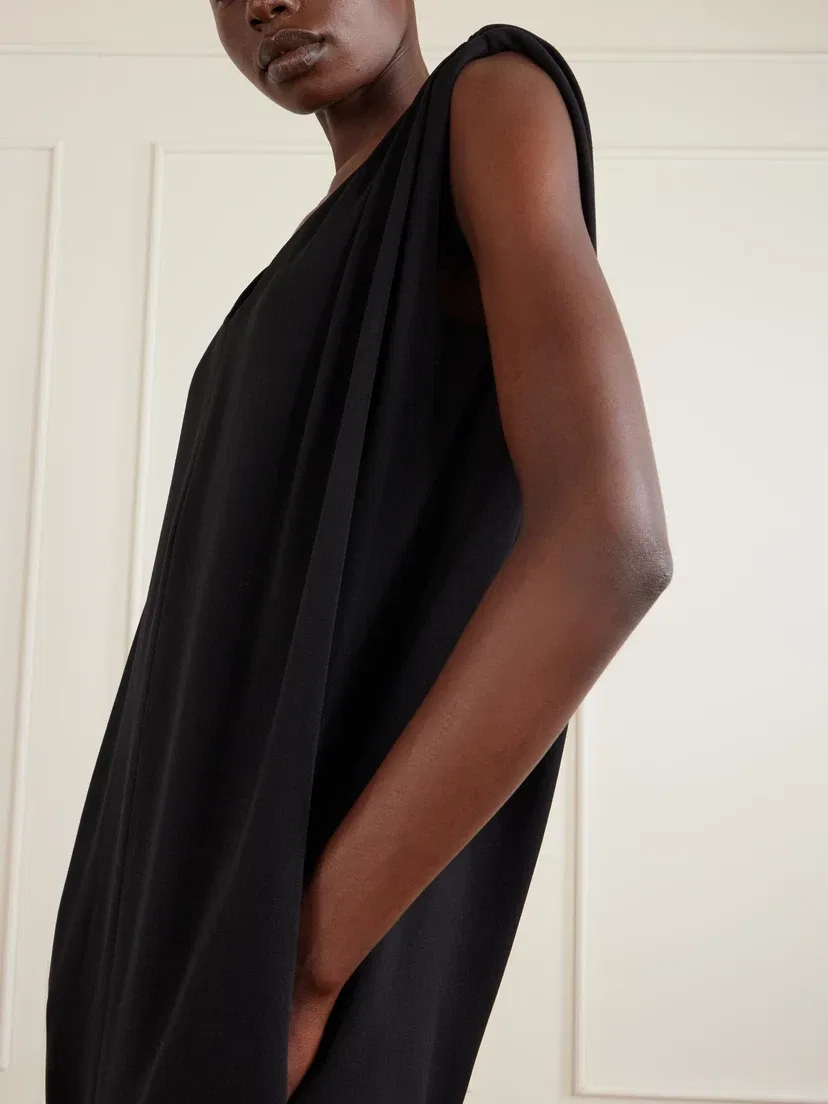 Длинное платье из креповой ткани, смесовой шелк и шерсть, с драпировкой BALENCIAGA, черный — фото 4