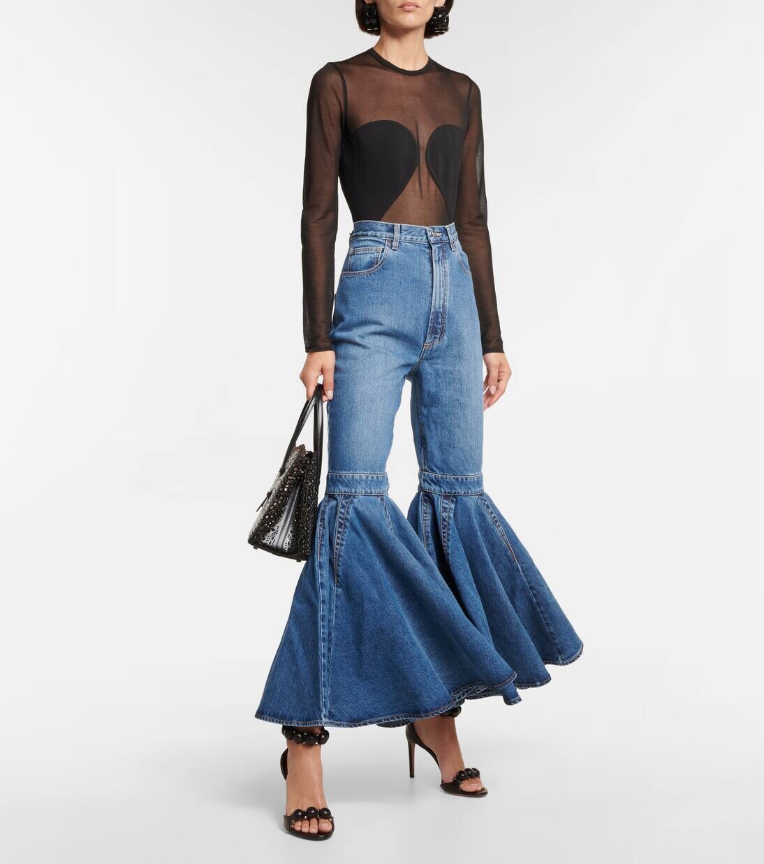Расклешенные джинсы с высокой посадкой Crinoline Alaïa, цвет bleu jeans — фото 2