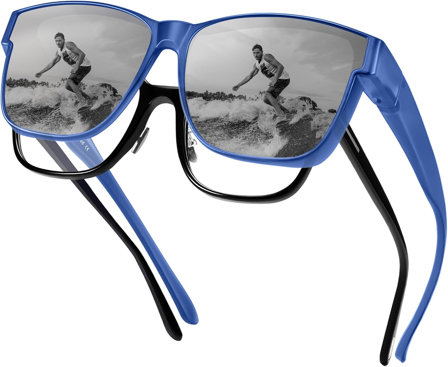 

Поляризованные солнцезащитные очки URUMQI, надеваемые поверх обычных очков, для мужчин и женщин, большие квадратные очки с защитой от УФ-излучения UV400, 06 Matte Navy Blue Frame/Grey Lens