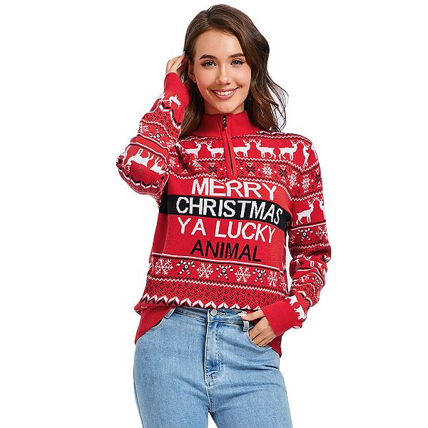 

Женский свитер с высоким воротником и молнией на четверть, длинный рукав Kojooin, Red