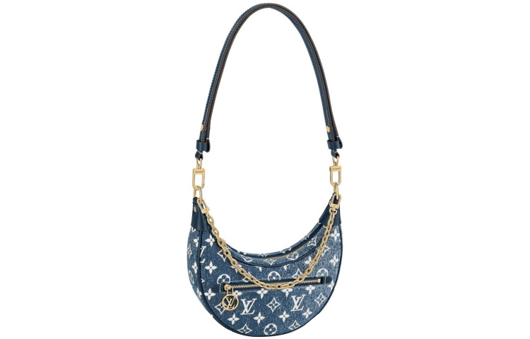 

LOUIS VUITTON Сумка-багет Loop из джинсовой ткани с жаккардом темно-синего цвета