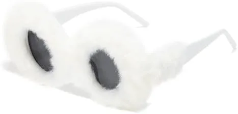 

Круглые мягкие солнцезащитные очки для женщин, винтажные, большие, декоративные, зимние, термоочки, пушистые, с защитой от УФ-излучения UV400 MTZJH, White