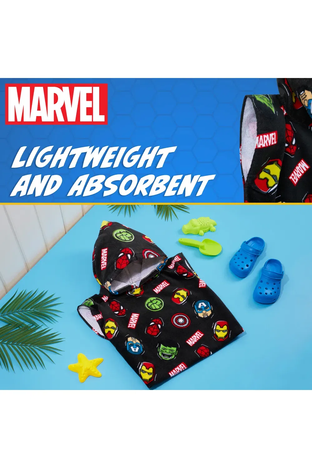 Пончо Marvel из махровой ткани для детей, черный — фото 4