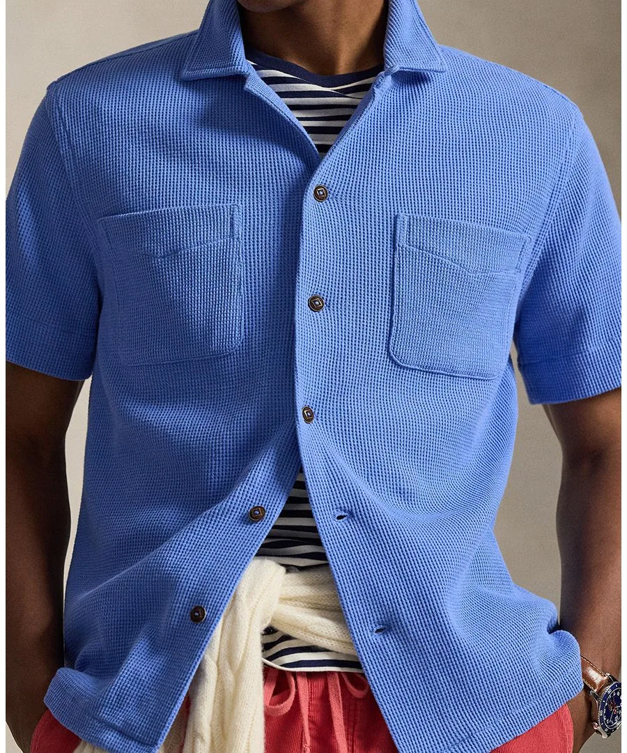 Мужская рубашка с коротким рукавом из вафельной вязки Polo Ralph Lauren, синий — фото 3