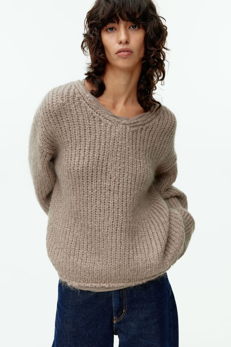 

Вязаный свитер из шерсти и мохера H&M, серый