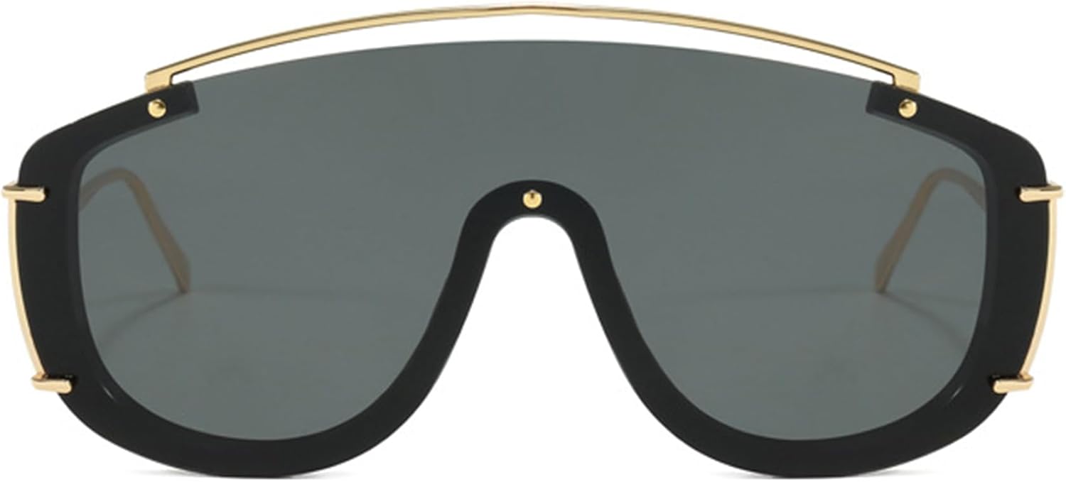 

Модные солнцезащитные очки большого размера для женщин в стиле ретро, ​​большие солнцезащитные очки-авиаторы с защитой от УФ-излучения и цельной линзой Kashm, Black/Gray