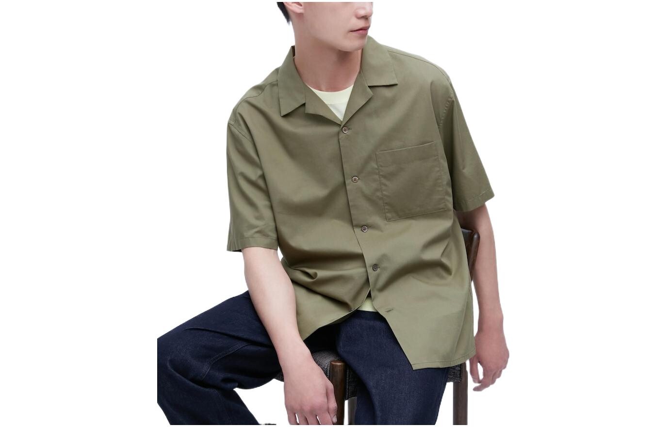 

Рубашка унисекс оливкового цвета Uniqlo, оливковый