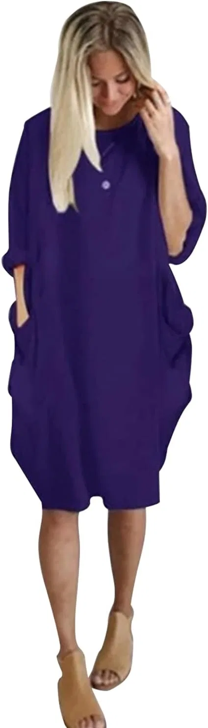 Платье casual, свободное, с карманами, Purple