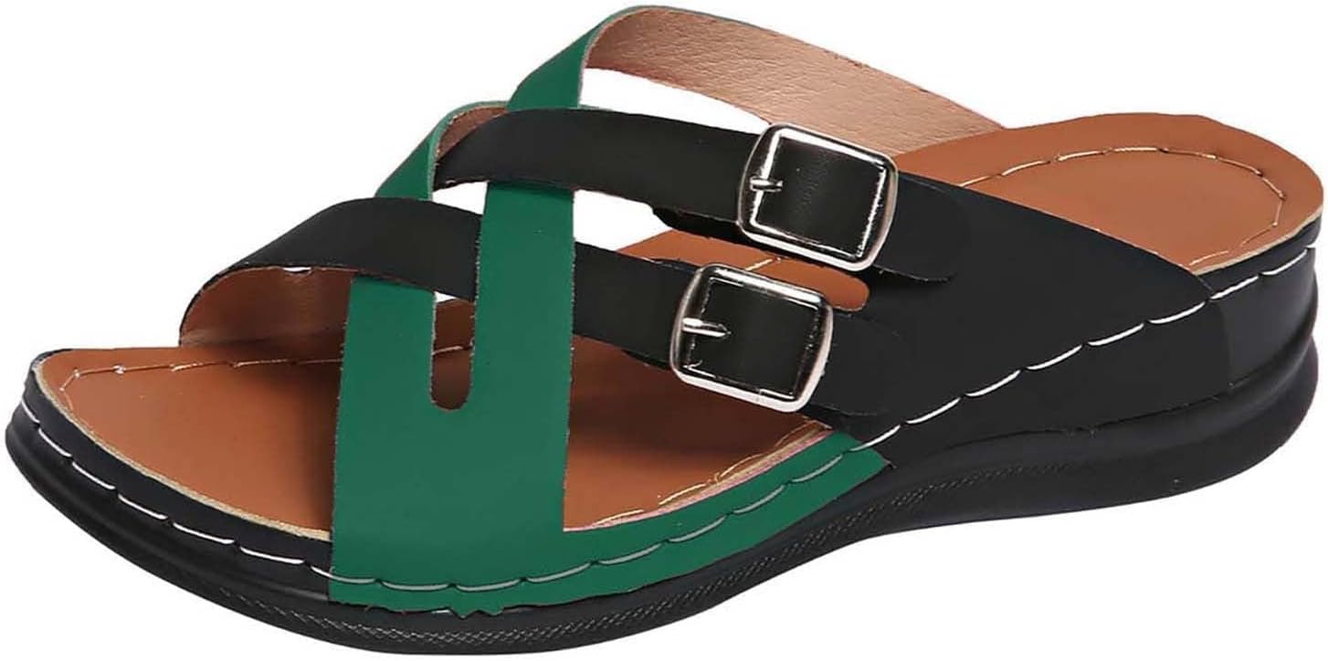 

Ортопедические сандалии для женщин на каблуке, открытый носок, платформенные сандалии, регулируемый ремешок на щиколотке, повседневные пляжные туфли, легкие сандалии для пляжного отдыха, поддержка свода стопы, обувь на слипоне Generic, зеленый