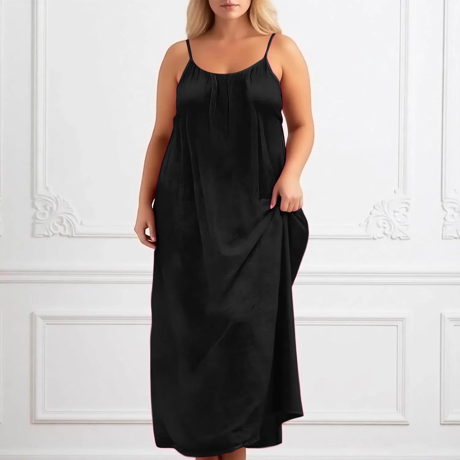 Платье-ками Backless для женщин Plus Size, без рукавов, домашнее, длинное, с завязкой на спине Generic, черный — фото 3
