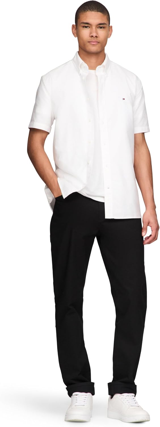 Рубашки оксфорды Tommy Hilfiger Men's с коротким рукавом, классический крой, мужские рубашки на пуговицах, Optic White — фото 3