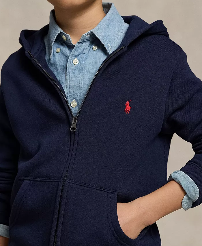 Хлопковый флисовый худи на молнии для мальчиков Big Boys Polo Ralph Lauren, синий — фото 3