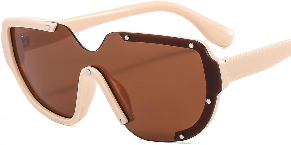 

Солнцезащитные очки в двухцветной оправе без оправы для женщин и мужчин в стиле панк, роскошные солнцезащитные очки с защитой от УФ-излучения UV400 и цельными линзами, мужские и женские TYUVIVO, Beige