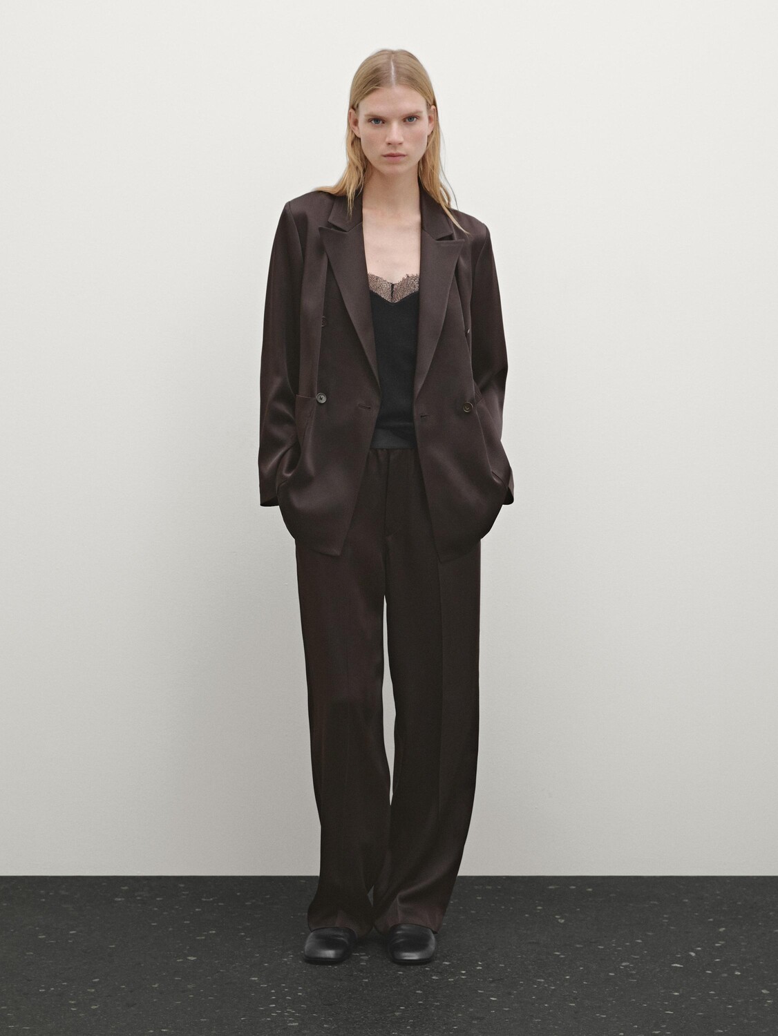 

Атласный блейзер Massimo Dutti, коричневый