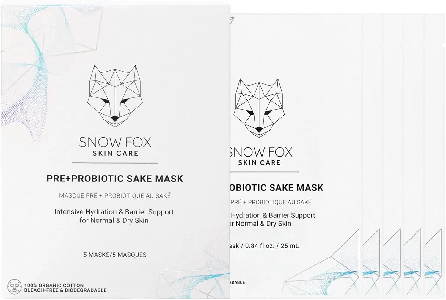 Набор Snow Fox Skin Care — Маска для лица листовая , набор 5 шт., 25 мл, для чувствительной кожи, увлажняющая