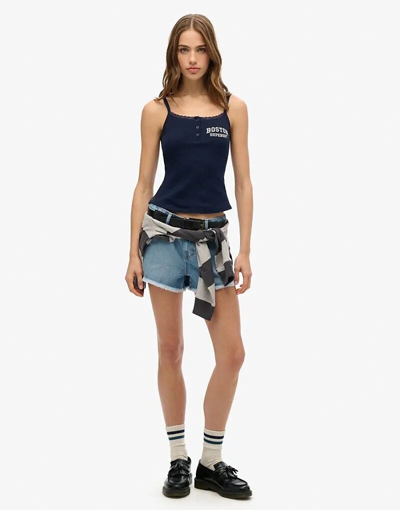 Топ Superdry Athletic essentials с графическими пуговицами насыщенного темно-синего цвета — фото 2