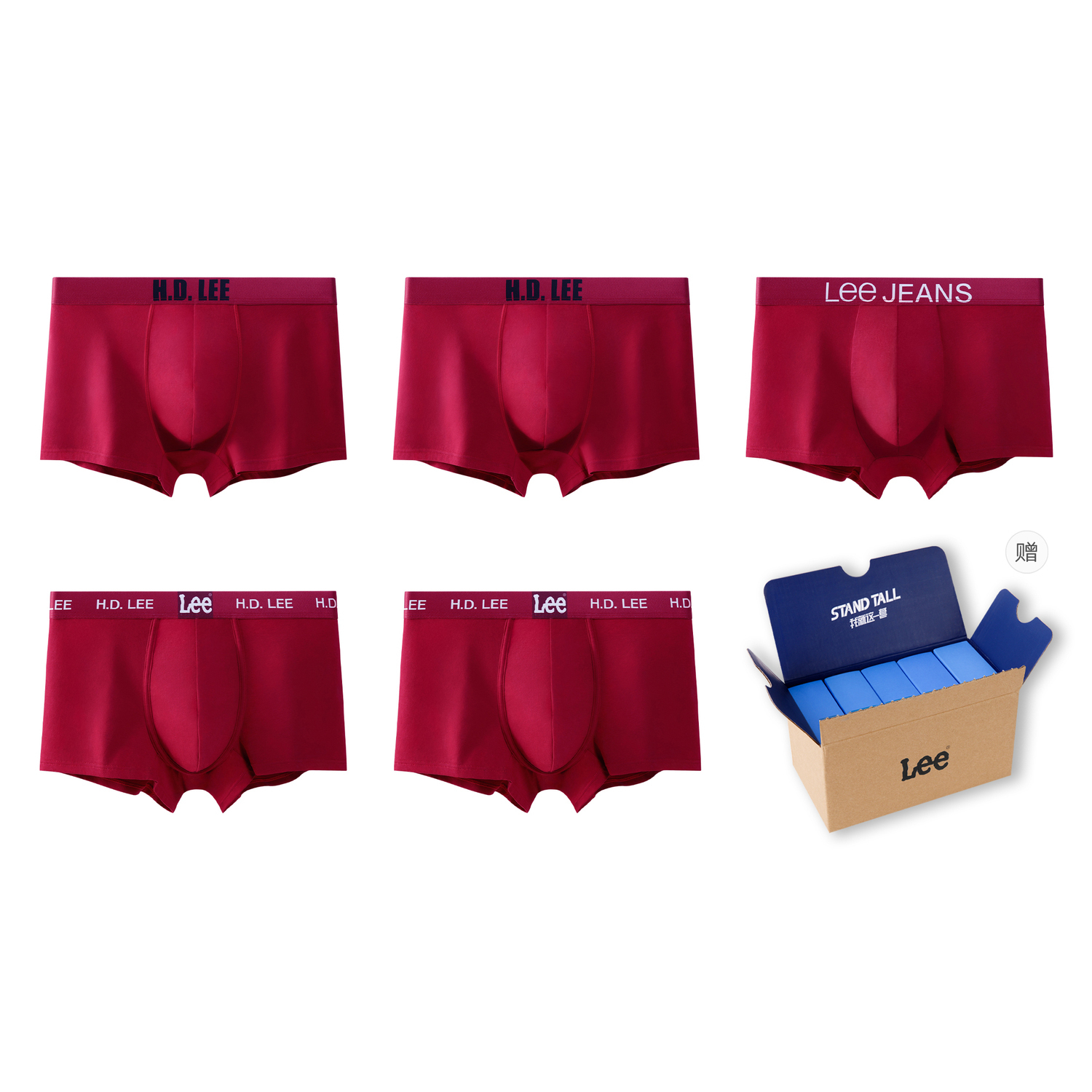 

Мужские трусы 5 пар подарочный набор Lee, красный
