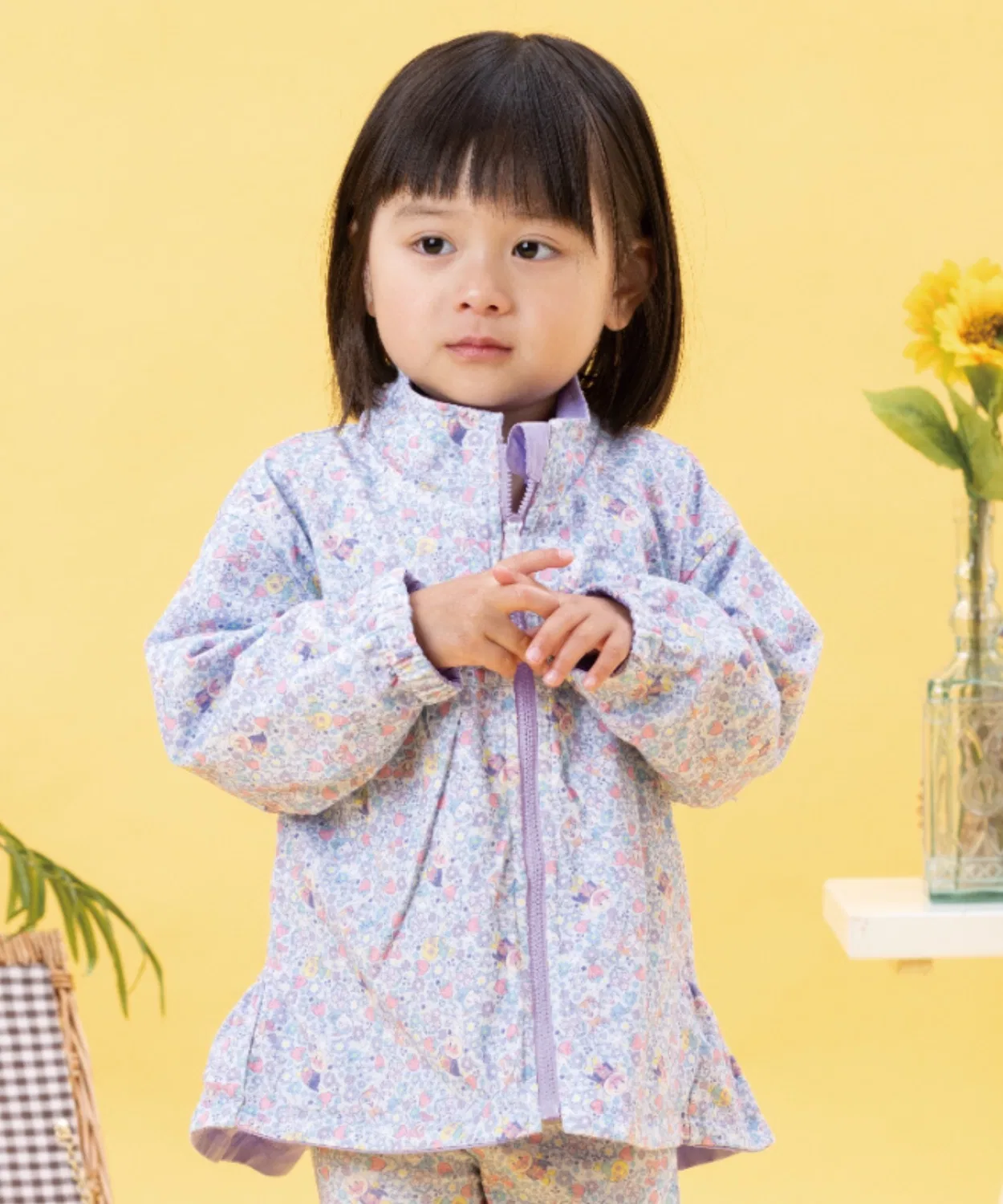 Куртка детская двусторонняя с цветочным принтом Anpanman Kids Collection с отстегивающимся капюшоном, лавандовая — фото 4