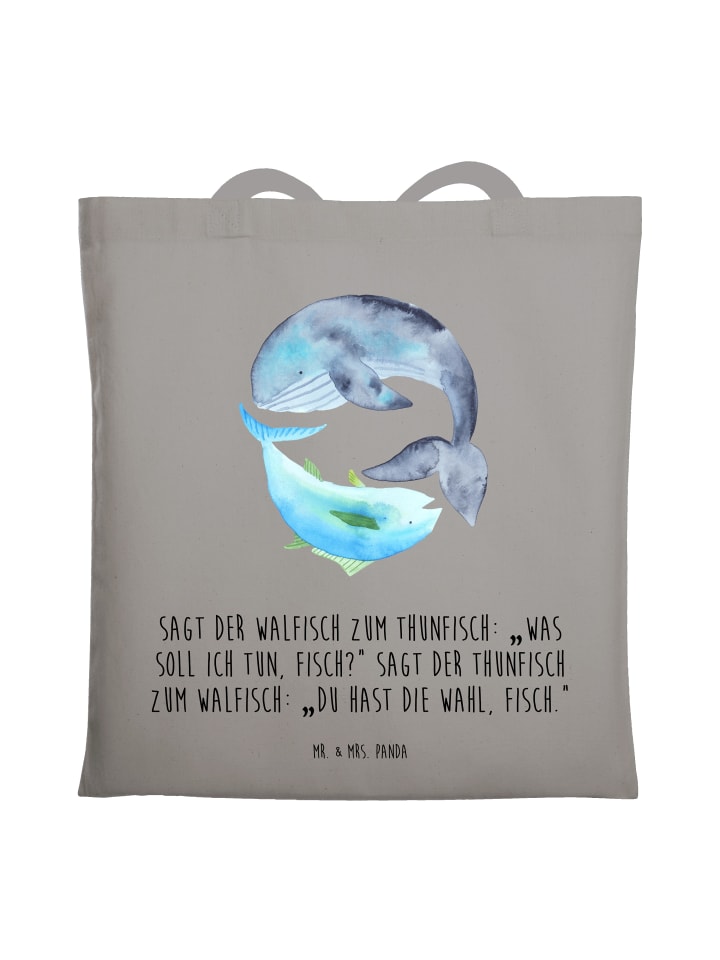 

Mr. & Mrs. Panda Сумка-шоппер с изображением кита, тунца и надписью, светло-серый цвет
