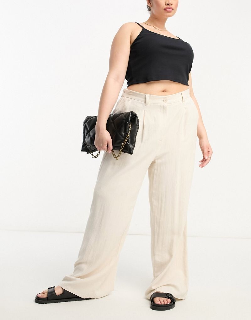 

ASOS DESIGN Curve — льняные брюки «папа» каменно-бежевого цвета