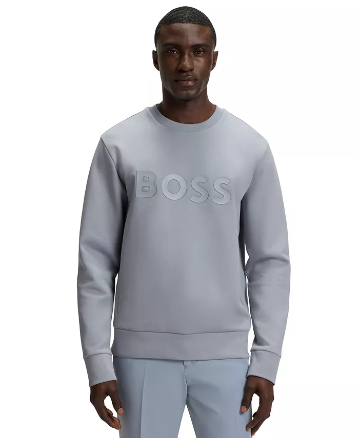 

Мужской логотипный свитшот из хлопка с эластаном Hugo Boss, серый