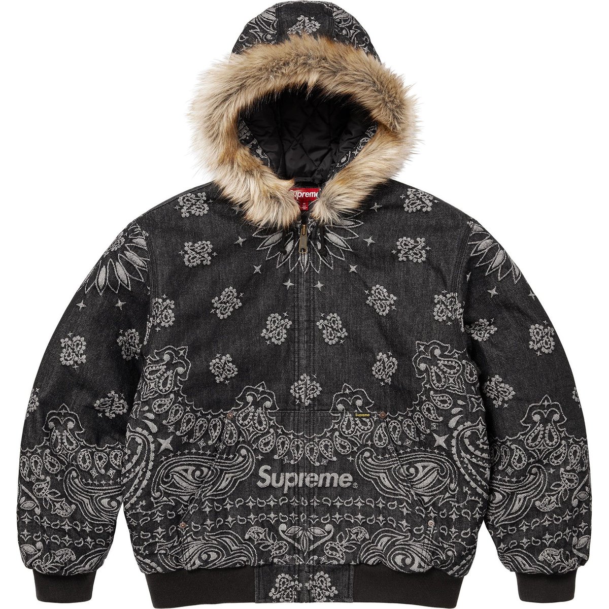 

Supreme Джинсовая рабочая куртка с капюшоном и банданой из жаккарда, Black