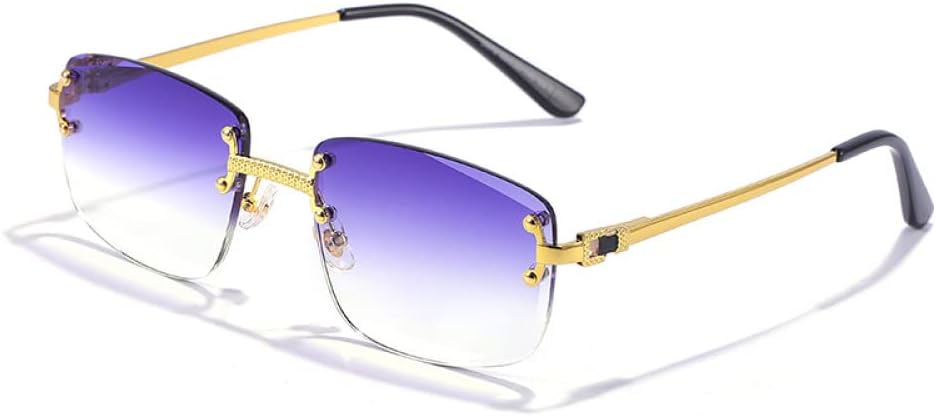 

Панк-очки, маленькие прямоугольные, для мужчин и женщин, дизайнерские, без оправы, с градиентными линзами, металлические, солнцезащитные очки для мужчин, UV400 MTZJH, C16 Goldpurpleclear