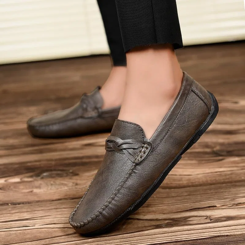 Лоферы кожаные Mens Loafers Shoe, серый SayfuR — фото 2