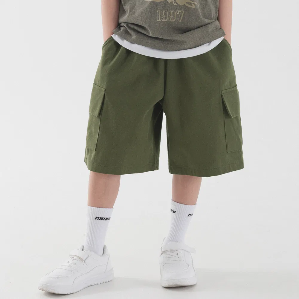 Детские хлопковые шорты-карго Bio Cotton цвета хаки от Pianer — фото 2