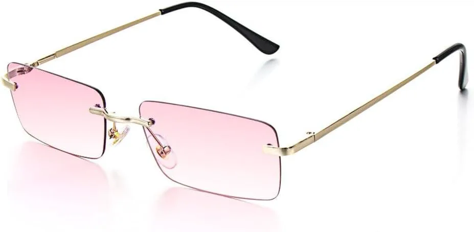 

Солнцезащитные очки LVTFCO прямоугольной формы без оправы для женщин, модные очки без оправы для мужчин, сверхлегкие очки с защитой от УФ-излучения UV400, Pink