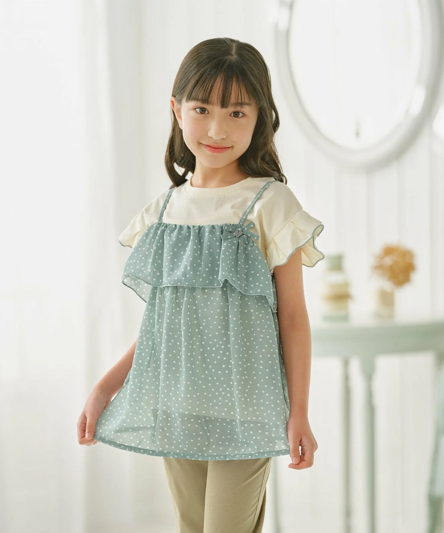 Комплект из майки и футболки в горошек (110-140 см) Kids Suite, Mint green x cream [562]