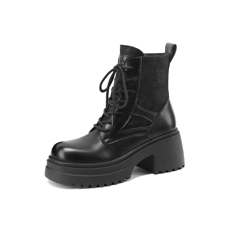 Mulinsen Кожаные ботинки Dr Martens на каблуке около 6,5 см женские черные, цвет Black