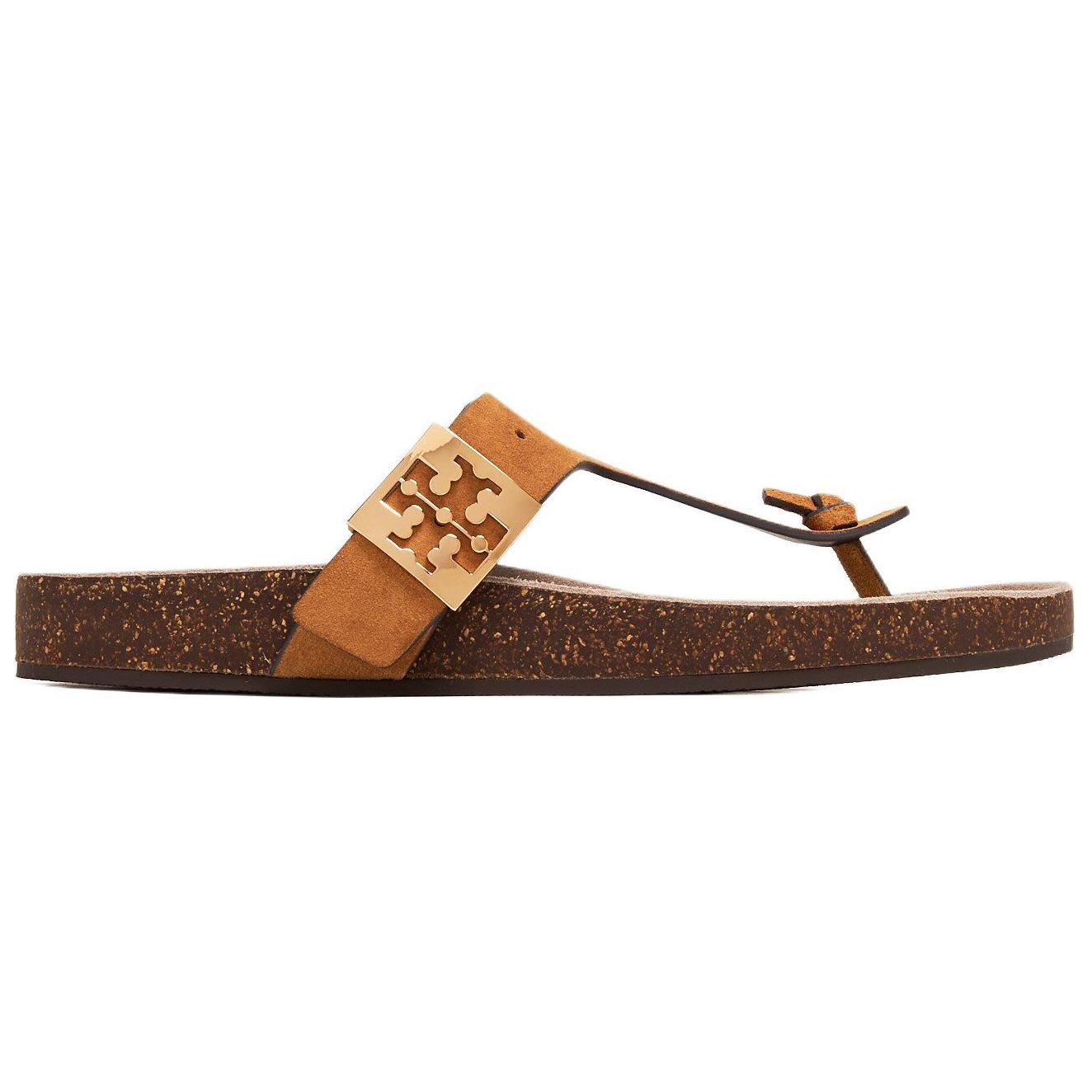 Мягкие кожаные сандалии-шлепанцы TORY BURCH, Коричневый