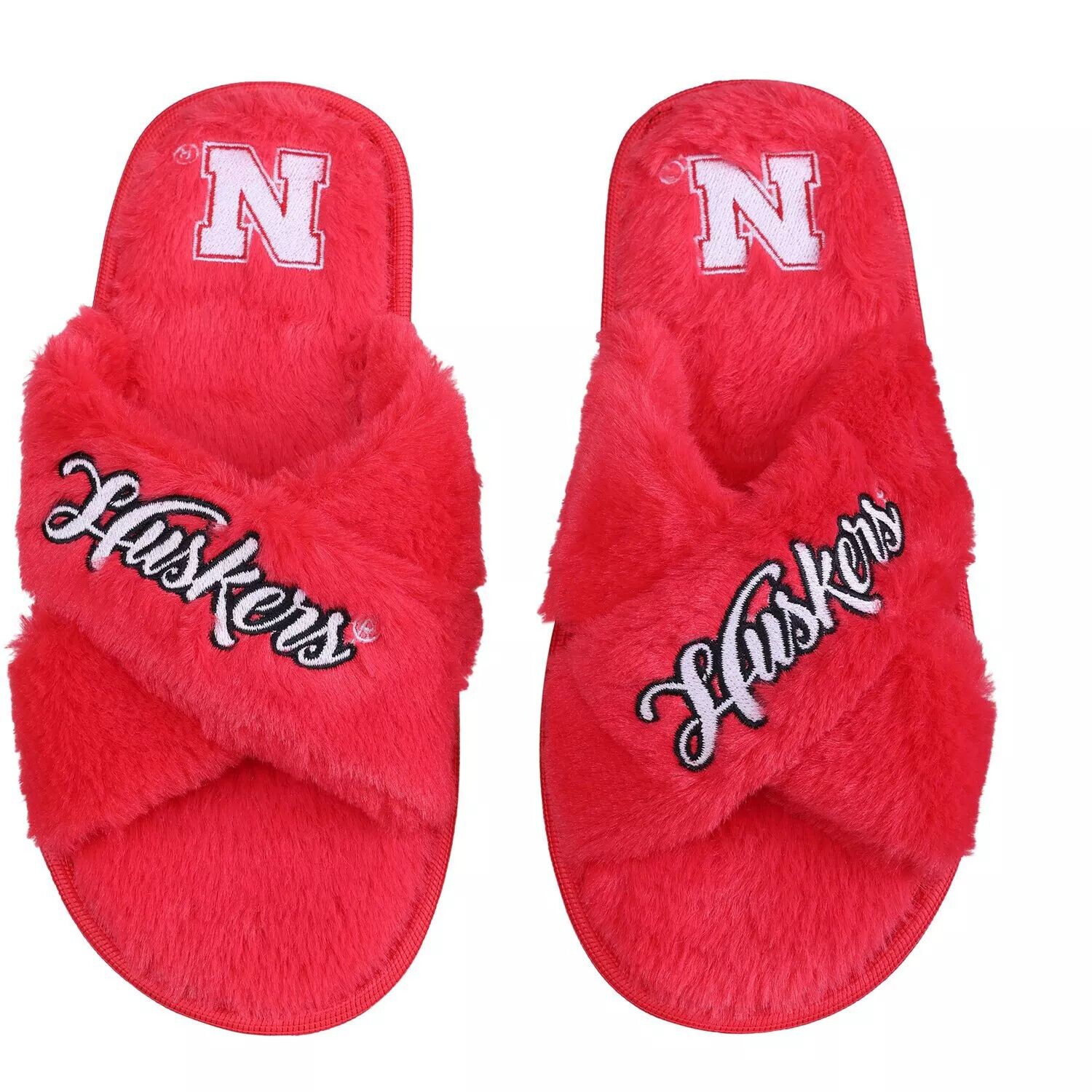Женские тапочки FOCO Nebraska Huskers с перекрестными шлепанцами и надписью — фото 4