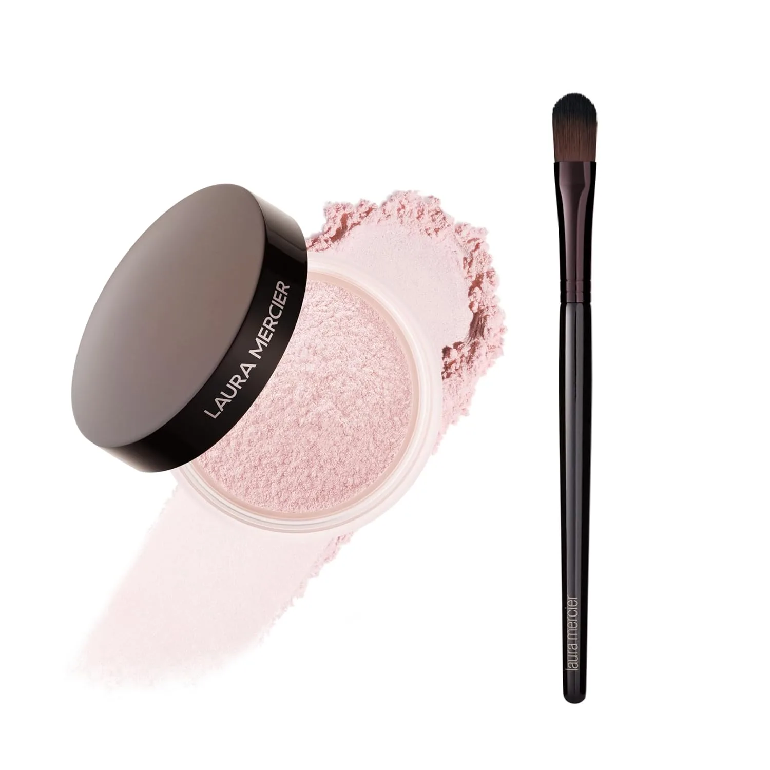 Laura Mercier Secret Brightening Under-Eye Loose Setting Powder, пудра для осветления под глазами с персиковым и розовым пигментами, набор с кистью