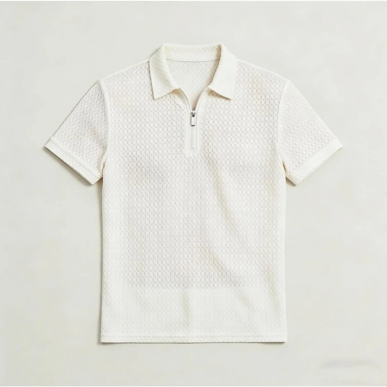 Мужская поло Ice Silk Mesh с молнией, короткий рукав, дышащая — фото 4