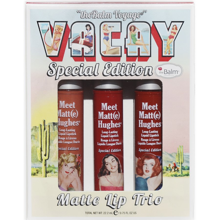 

Помада The Balm Voyage Vacay Trio I'm Vegan, Meet Matt(e) Hughes Persistent 7,4 ml + Meet Matt(e) Hughes Charismatic 7,4 ml + Meet Matt(e) Hughes Adventurous 7,4 ml / 1 Stk.