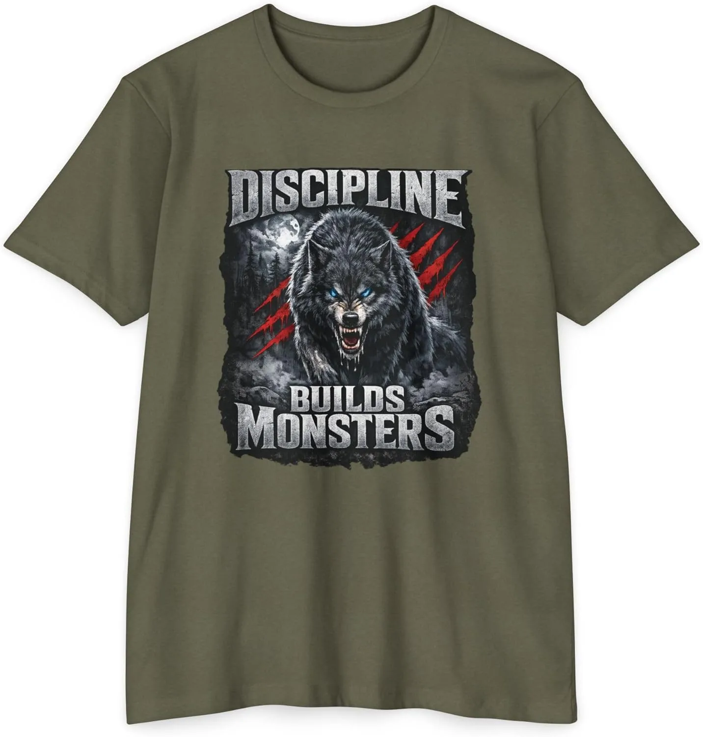 Футболка для тренировок Discipline Builds Monsters Wolf Dark Motivation - майка для спортзала Mental Toughness GENERIC, темно-зеленый