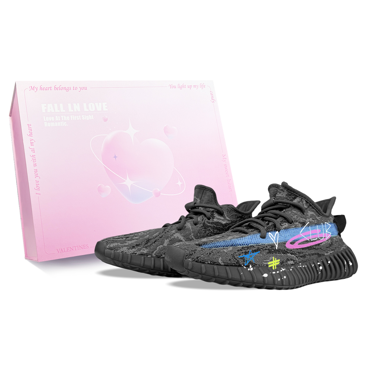 

Adidas Originals Yeezy Boost 350 V2 BNK Love Club низкие повседневные кроссовки унисекс черный, синий, желтый, фиолетовый, цвет Black, blue, yellow, violet