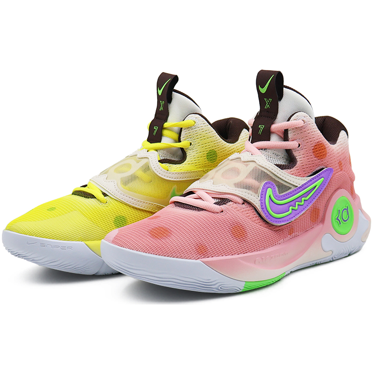 Nike KD Trey 5 X EP Устойчивые к истиранию низкие баскетбольные кроссовки мужские розовые желтые непарные — фото 2
