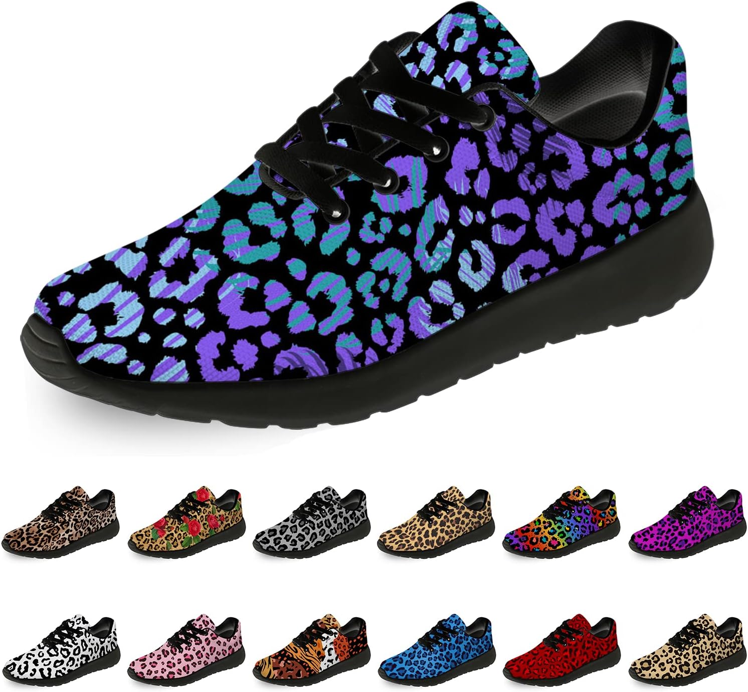 

Кроссовки с леопардовым принтом для женщин и мужчин, беговые кроссовки, удобные легкие кроссовки для прогулок и тенниса, обувь с имитацией животной кожи, подарки Horethy, синий/фиолетовый