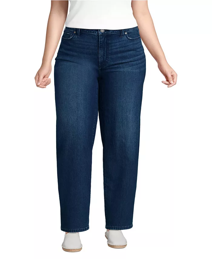 

Женские джинсы прямого кроя из мягкого денима со средней посадкой Lands' End, синий