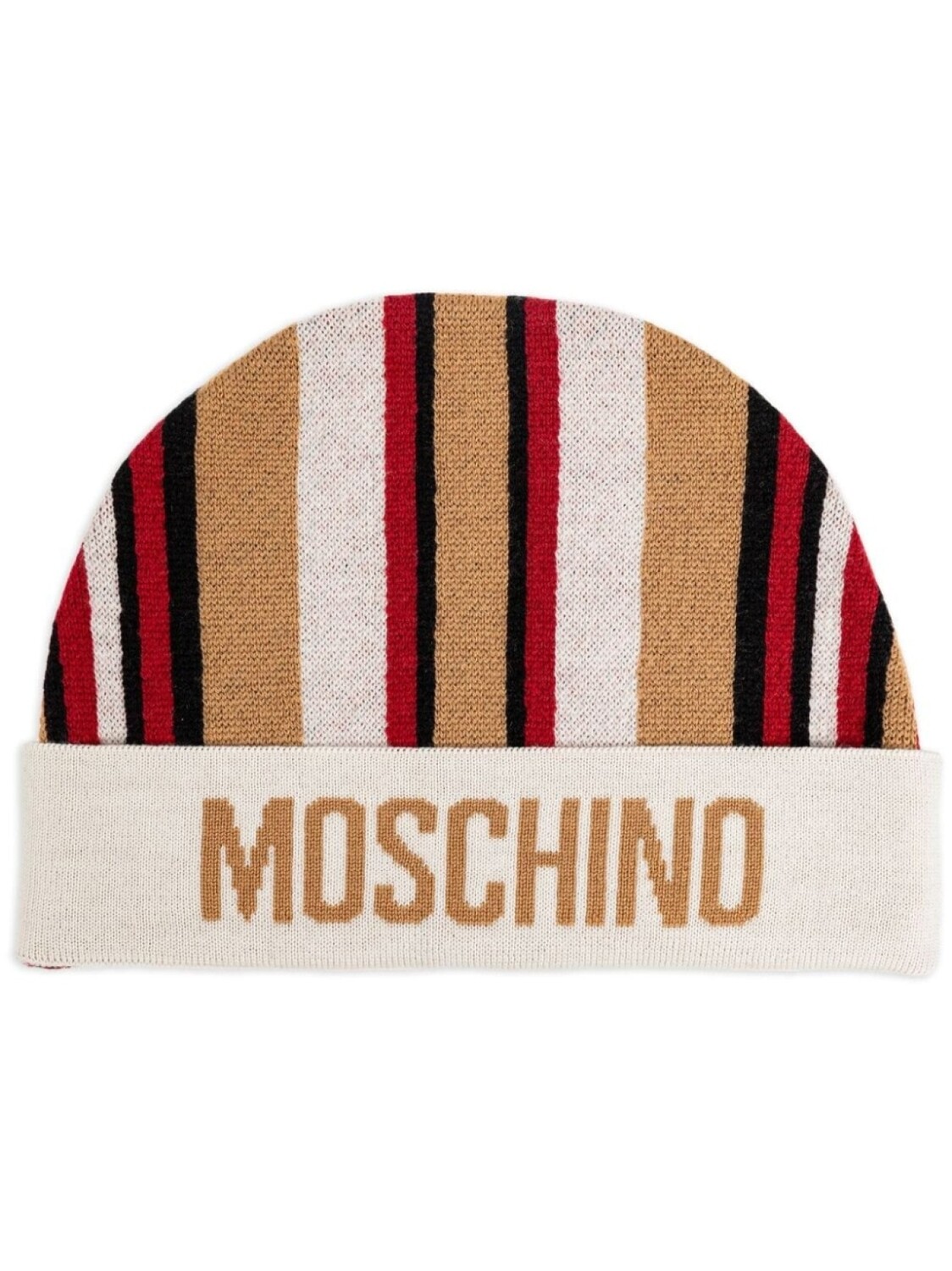 

Moschino полосатая шапка с логотипом-интарсией, нейтральный цвет