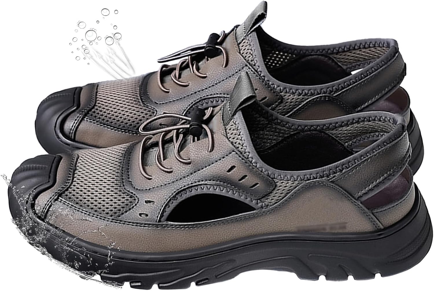 

Мужские спортивные сандалии с закрытым носком из легкой кожи с регулируемыми ремешками, комфортные мужские сандалии для походов и прогулок, для пляжа, воды и активного отдыха Generic, темно-серый